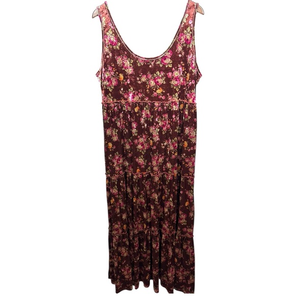 Natural Life Karlie Rust Bouquets Velvet Maxi Sundress Sz XL Boho Cottage Floral - Picture 4 of 13